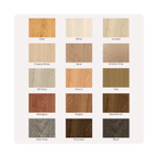 Oslek LED Hardwax Oil colour chart showing available shades