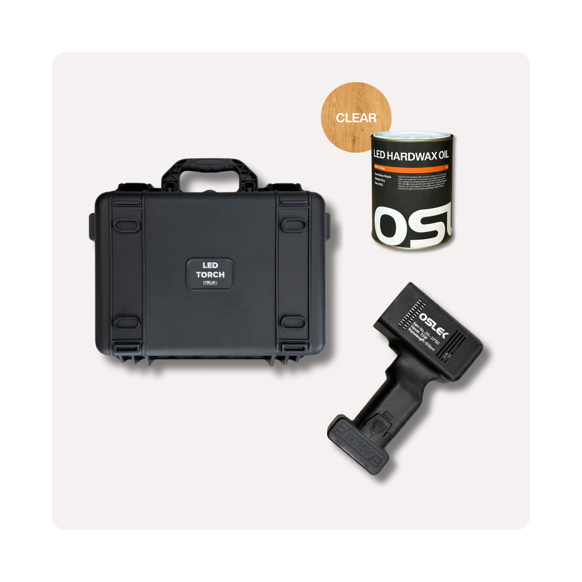 Oslek LED Hardwax Oil Starter Pack with 50W LED torch and 1L Clear oil