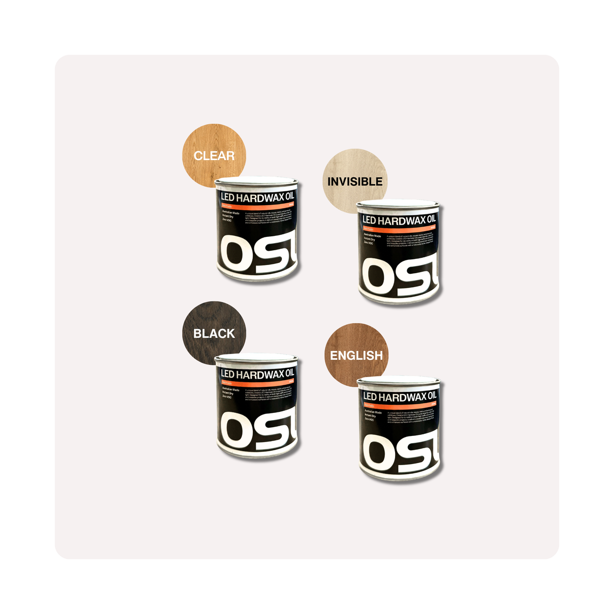 Oslek LED Hardwax Oil Taster Pack with four colour sachets