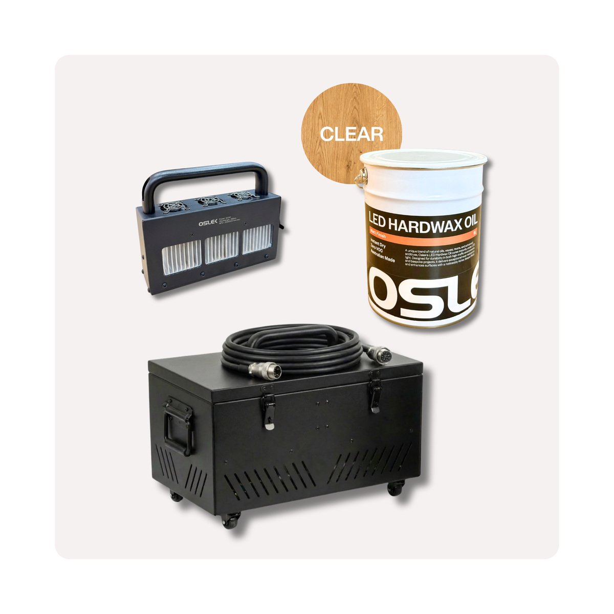 Oslek LED Hardwax Oil Growth Pack with 500W industrial light and 5L Clear oil